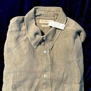 LINEN CLOTHING 100% NATURAL ITALIAN STYLE BUTTON-DOWN SHIRT WITH HAND-STITCHING
